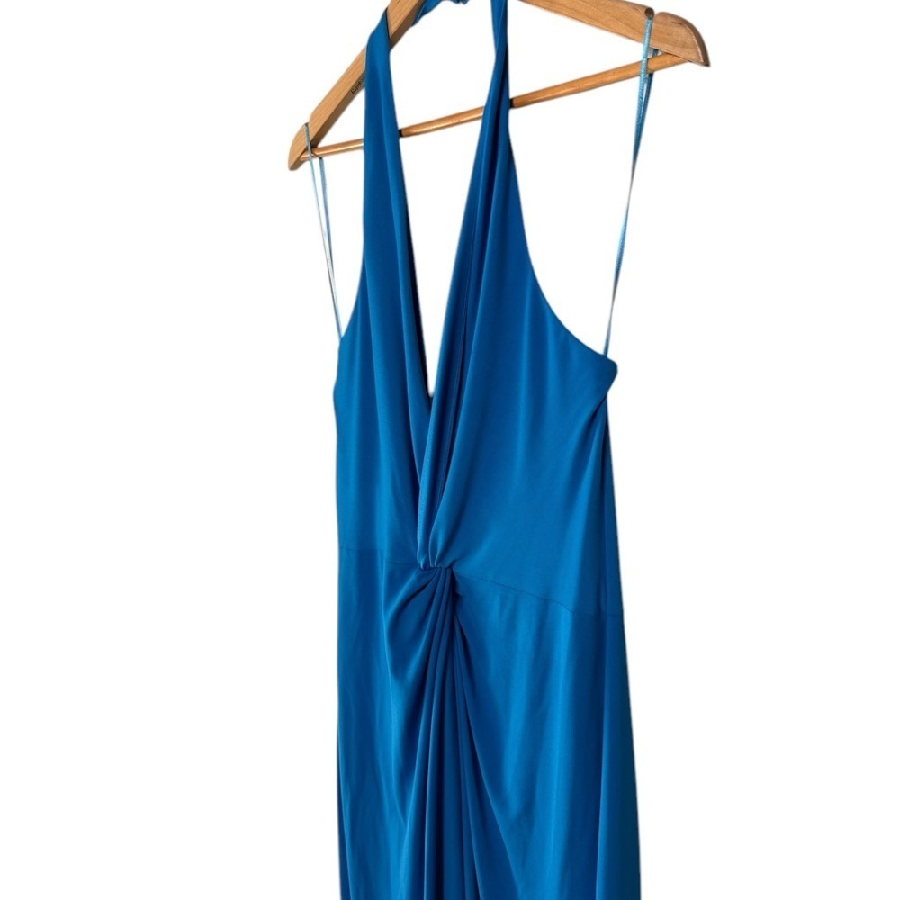 Badgley Mischka Royal Blue Halter Maxi Gown with Front Slit - Picture 5 of 15
